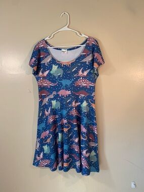 Women’s Blue Dino Print Skater Dress
